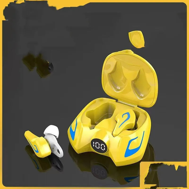 Bluetooth gaming headset with colourful ear caps in wireless earplug design