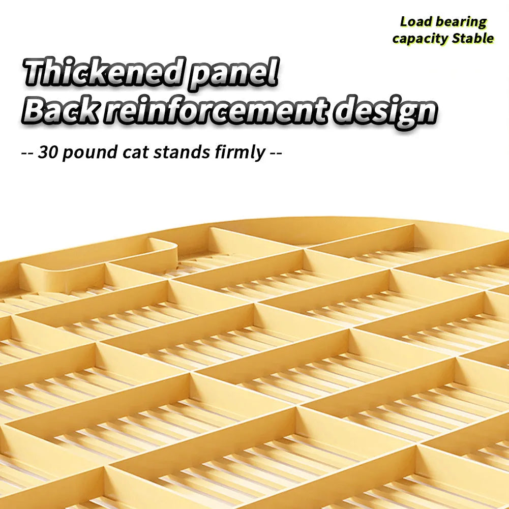 Cat litter mat in milk yellow, plastic construction with raised pattern and anti-slip feet, size 40x40.5x9cm