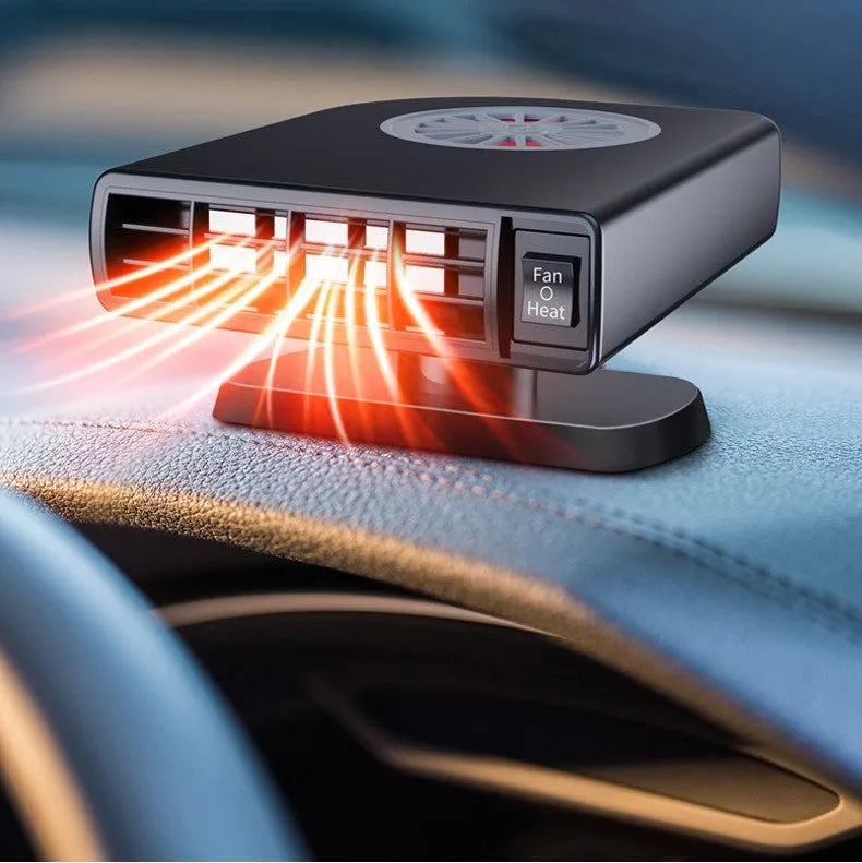 Black vehicle-mounted car heater with adjustable vents for defrosting and air purification