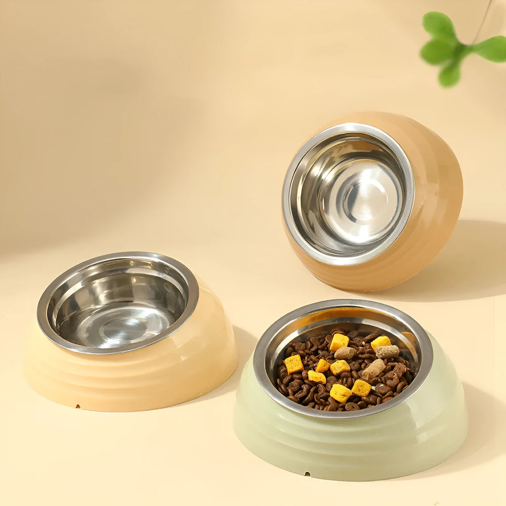 Stainless steel cat bowl in light green, beige, or brown colour options