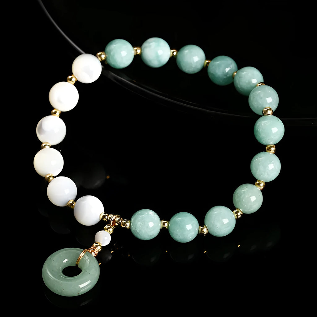Natural horseshoe screw Burma jade safety buckle bracelet with 8mm round beads and copper clasp