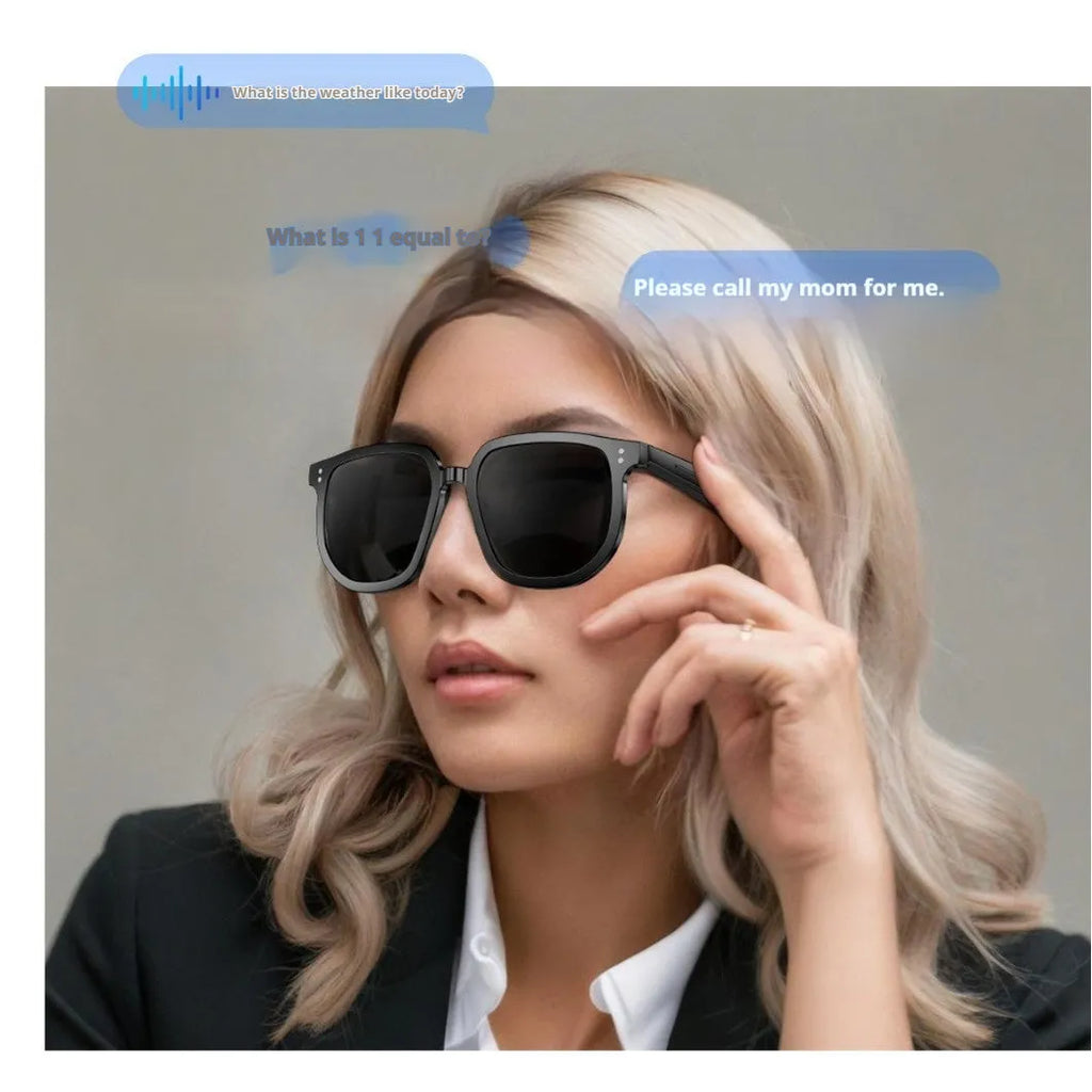 Black Bluetooth smart glasses with UV protection lenses and touch control for audio functions