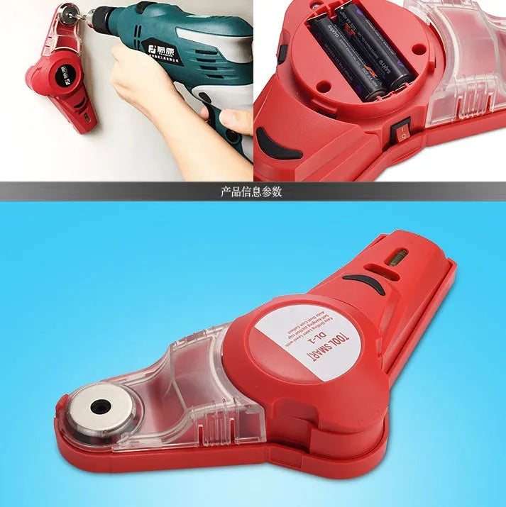 Red portable laser positioning level tool with punching function for woodworking.