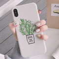 White silicone phone case back cover with painted plant pattern for iPhone