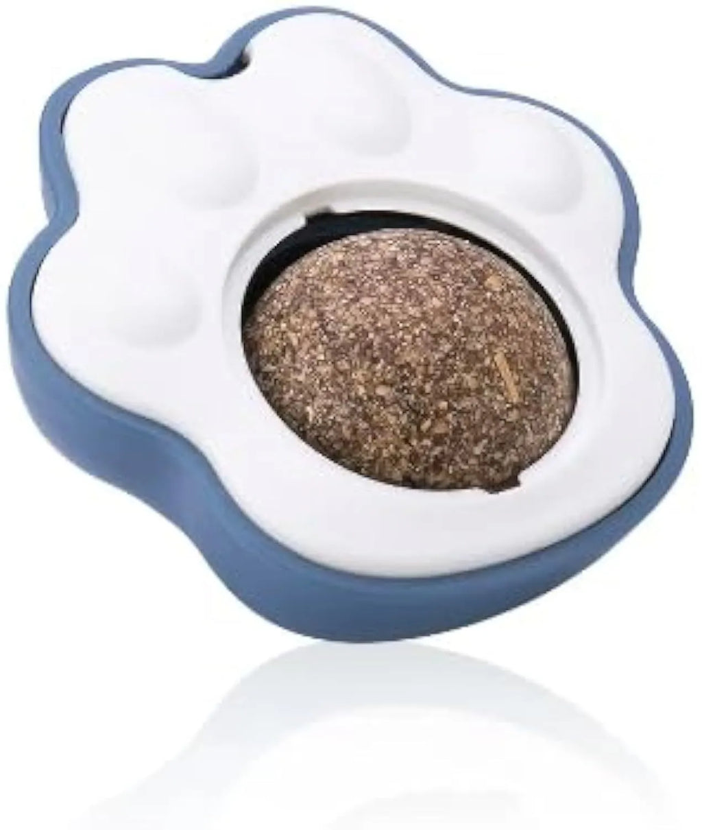 Four catnip dental chew balls in blue, green, pink colours for feline teeth cleaning