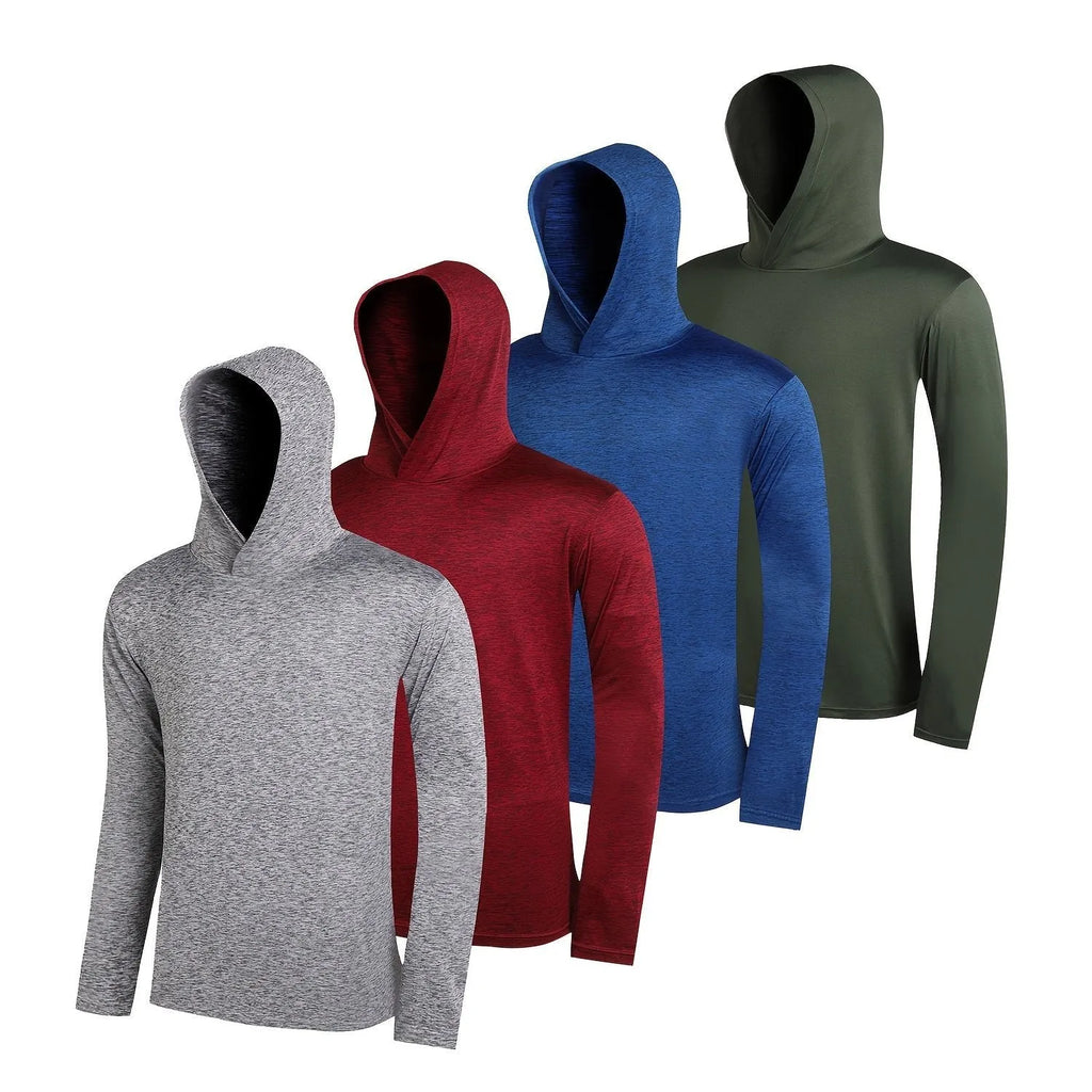Men's lightweight polyester hoodie set showing multiple pieces in various colours