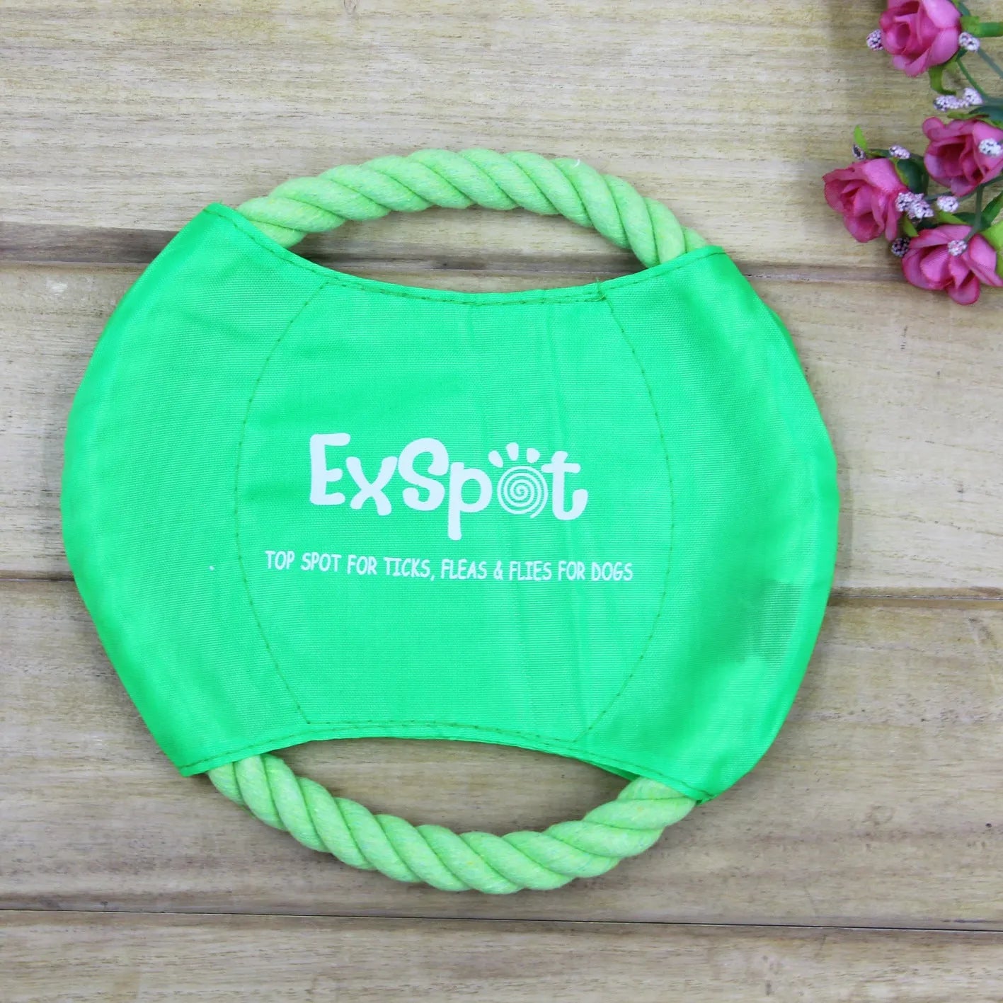 Canvas and rope dog flying disc toy 19cm diameter on grass for outdoor fetch