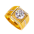 Men's geometric zircon ring with adjustable opening in rose gold, gold, or platinum colour finish