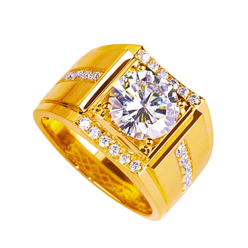 Men's geometric zircon ring with adjustable opening in rose gold, gold, or platinum colour finish