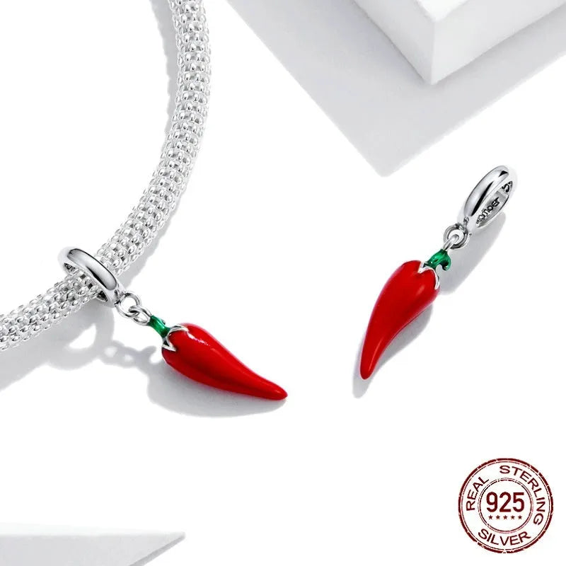 Korean style pepper S925 sterling silver pendant for women, leaf shape, electroplated finish, colour BSC461