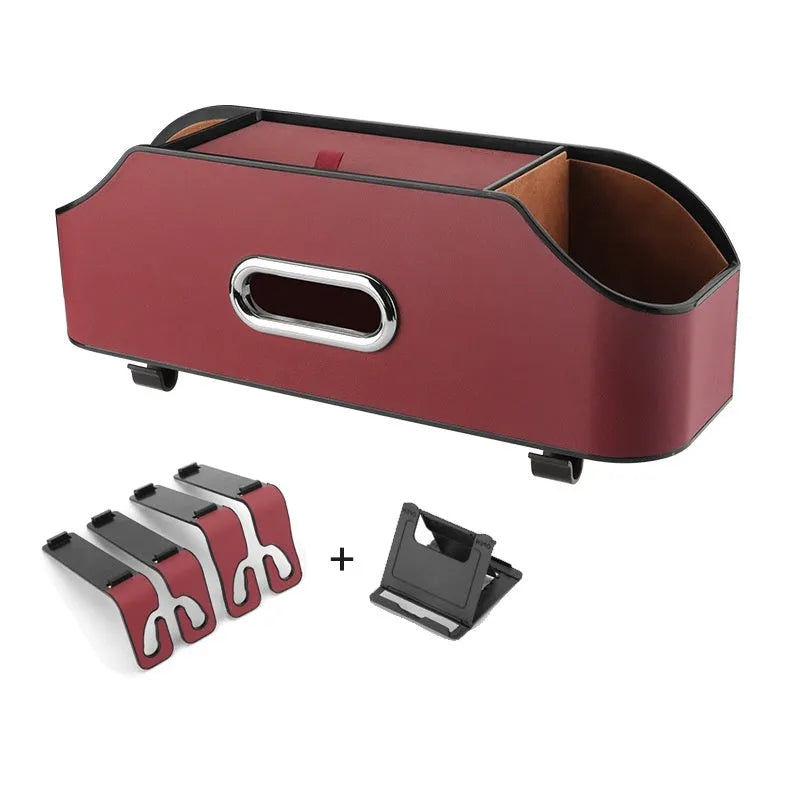 Genuine leather car tissue box storage organiser with water cup holder in multiple colour options