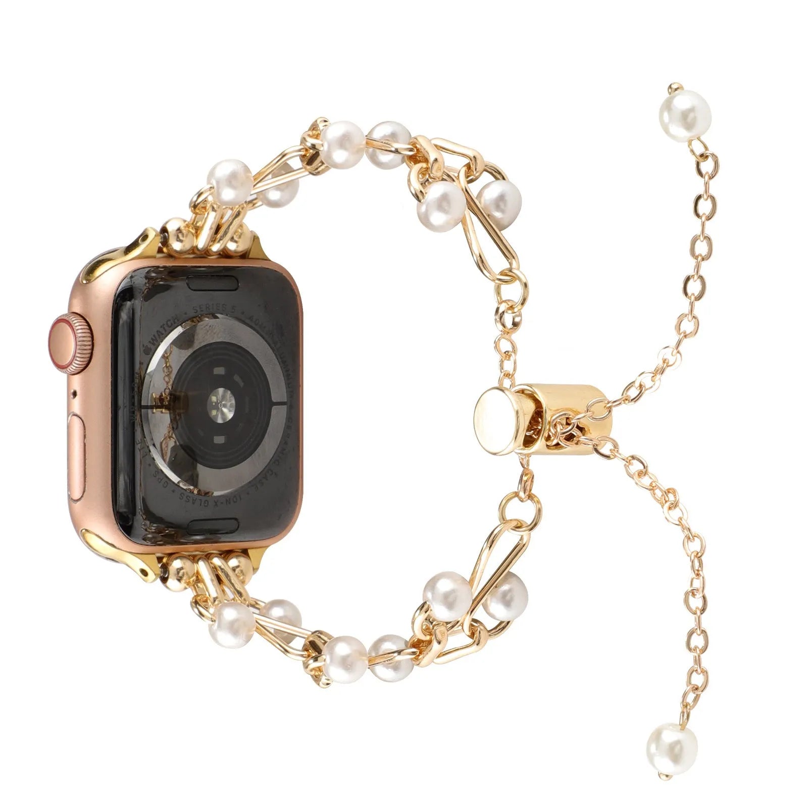 Pearl love necklace smart watch strap for Apple in simple metal style with decorative pearl accents