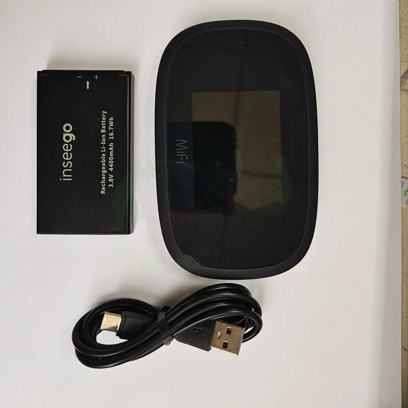 Black portable 4G wireless router with compact dimensions for mobile internet access