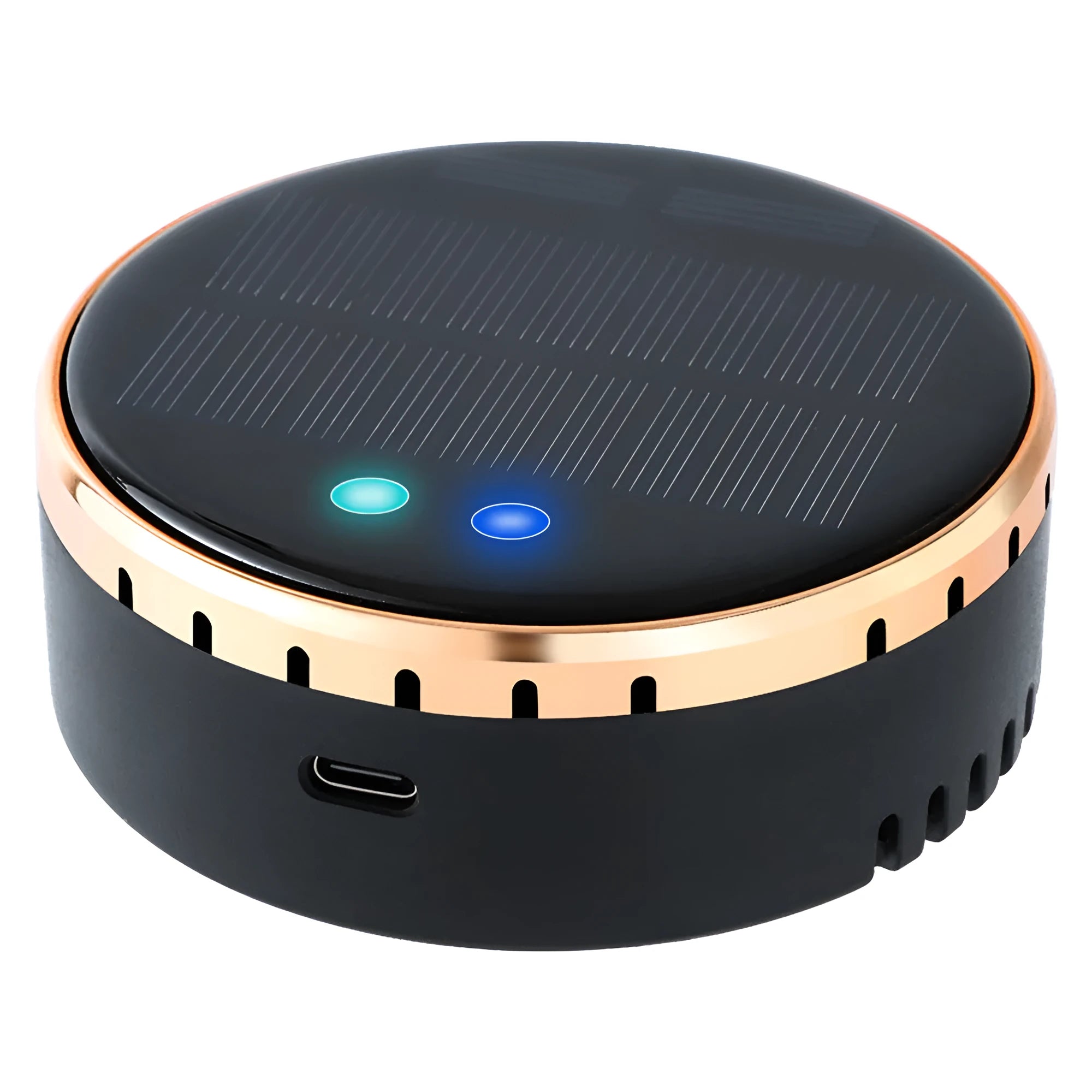 Black solar-powered car air humidifier mounted on a car air vent