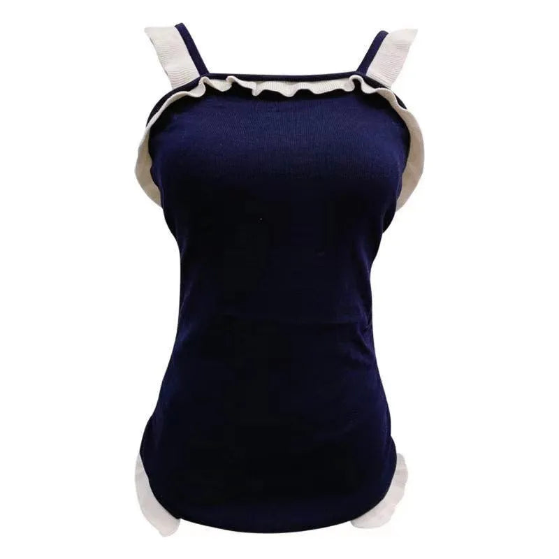 Conservative one-piece swimsuit for women in black with white edge, nylon fabric, size S to XL
