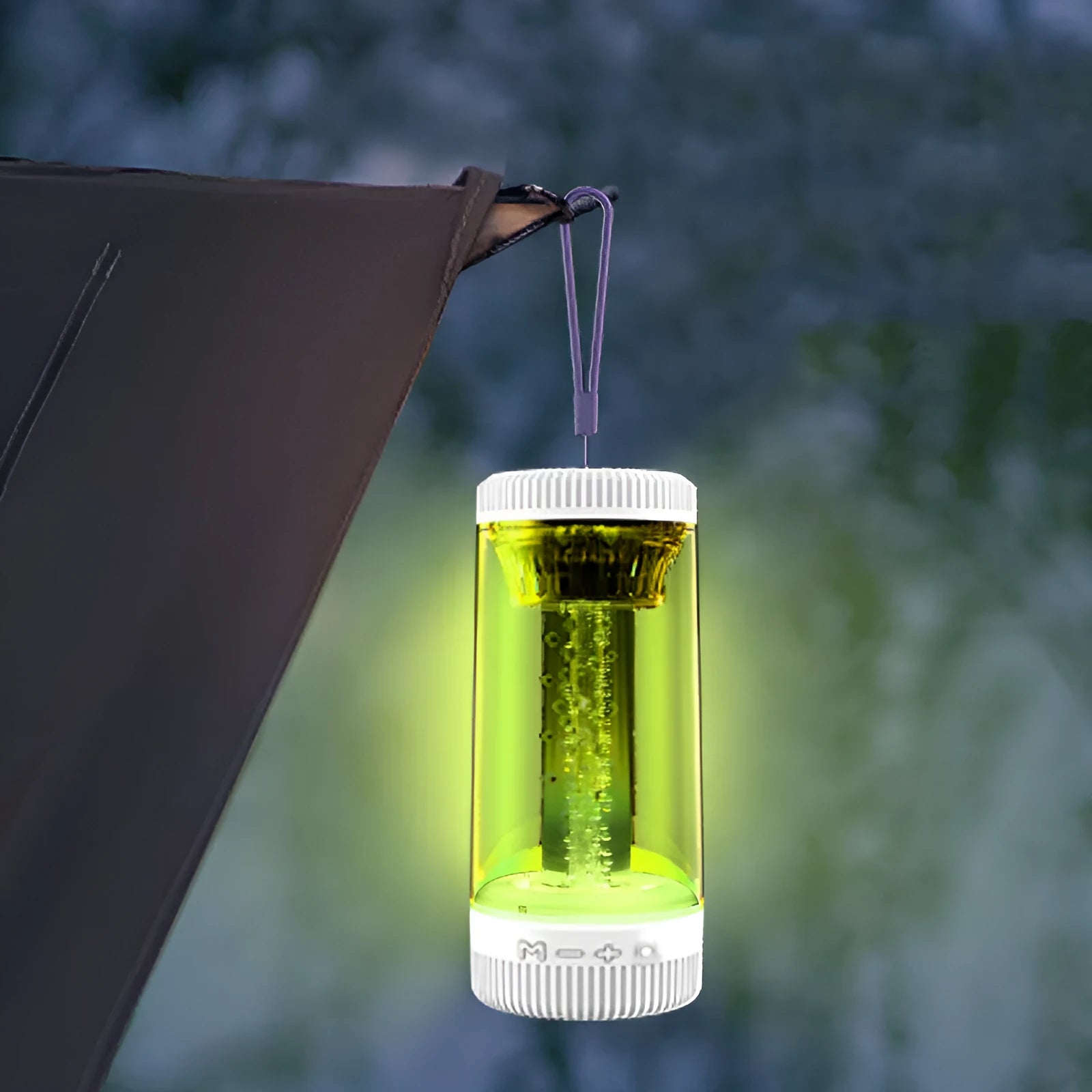 Black portable Bluetooth speaker with LED light and FM radio, 190x85x85mm, IPx3 waterproof