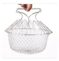 Stainless steel foldable deep fry basket 23cm with grid and handle for home kitchen use