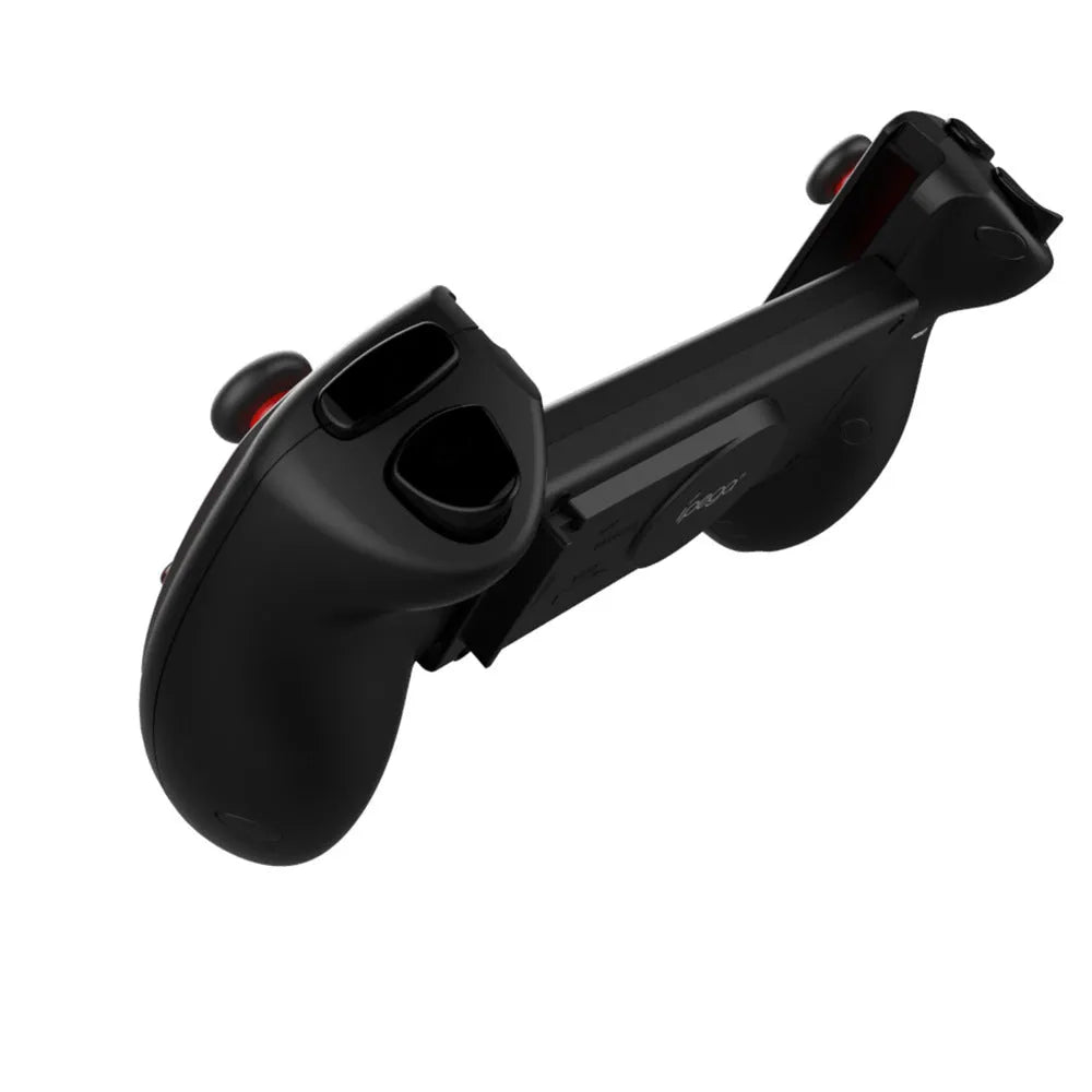 Red telescopic Bluetooth gamepad for mobile and PC with USB cable.