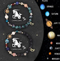 Natural stone beaded bracelet set showing twelve zodiac sign designs with adjustable closures