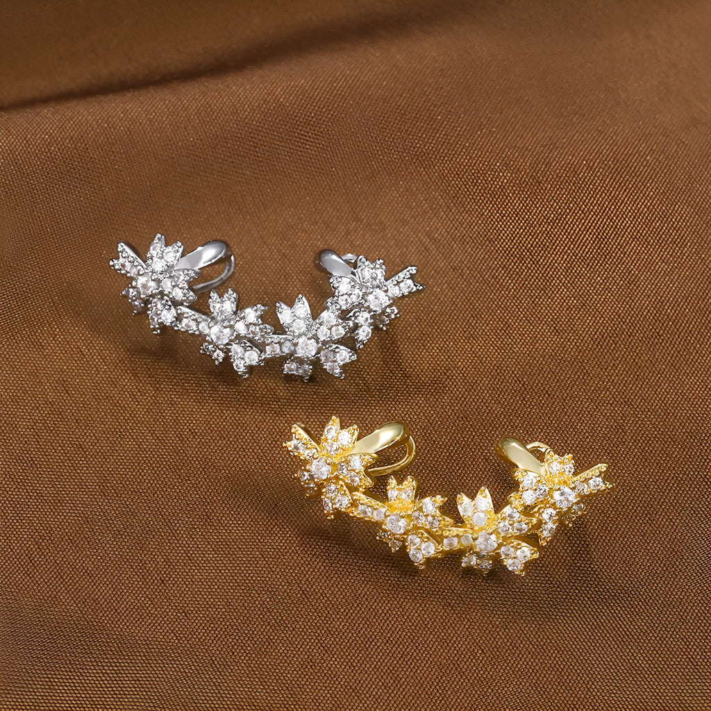 Ins style flower ear clip for women in copper with diamond treatment, four colour options