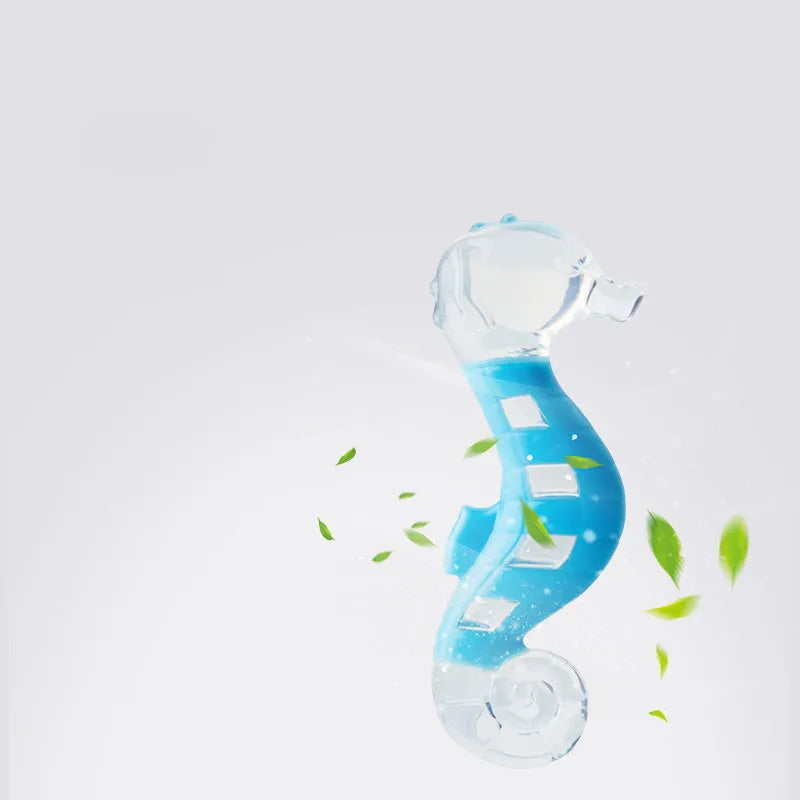 Two dog chew toys: seahorse and tuna shapes made from PU nylon with textured surfaces for teeth cleaning, each 15cm long