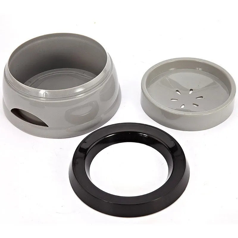 Gray plastic PP floating pet water bowl with no-spill design, 750ml capacity, suitable for dogs and cats