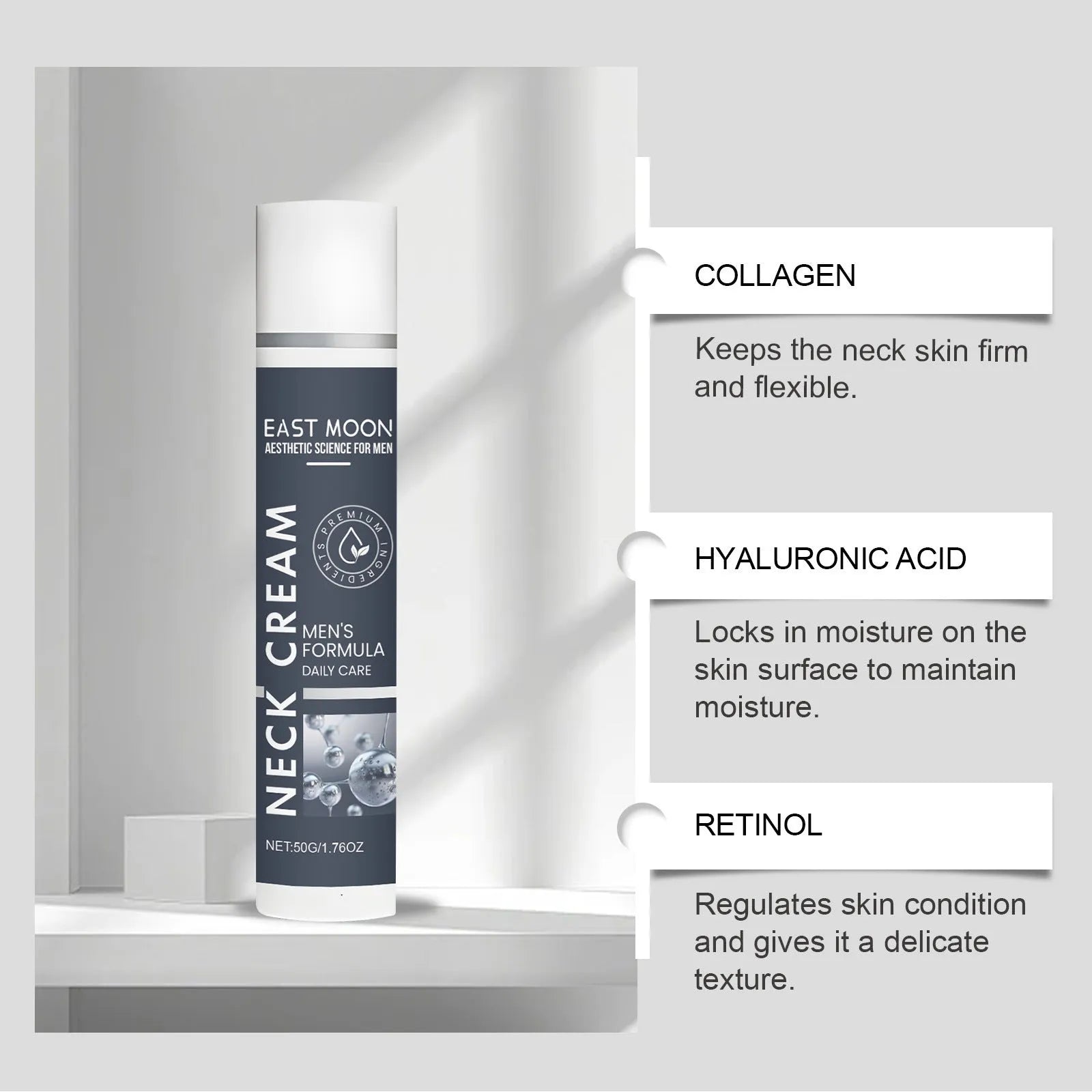 Men's neck stretch cream 50g jar with collagen and retinol ingredients