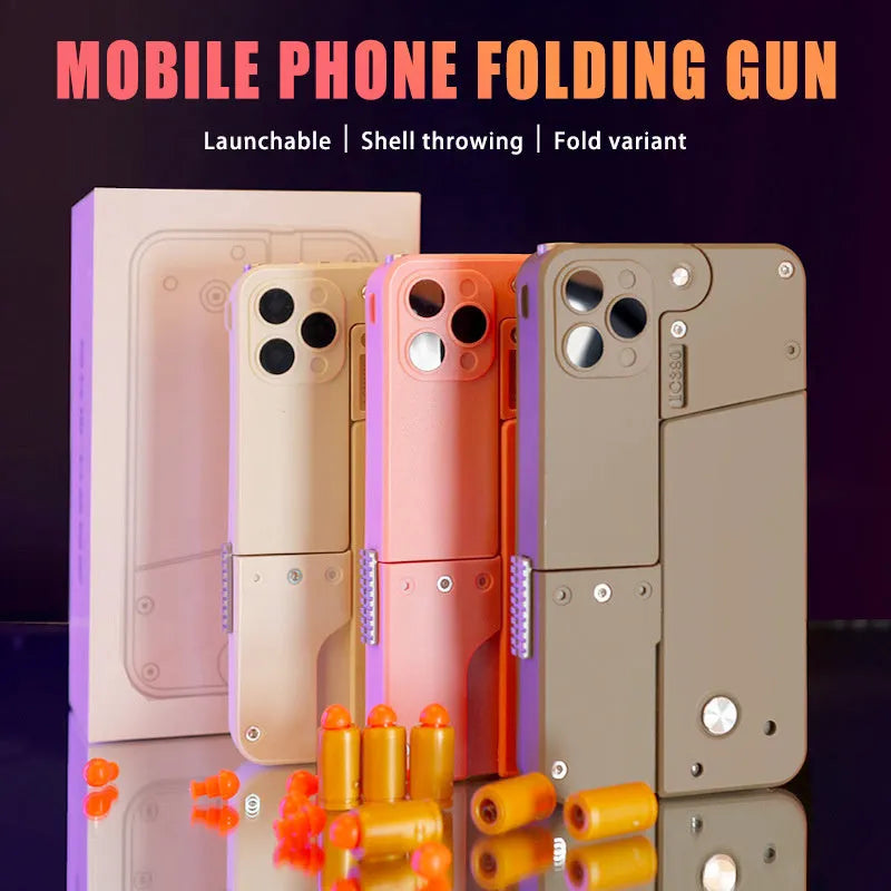 Folding mobile phone shape dart blaster toy in pink with soft EVA foam bullets