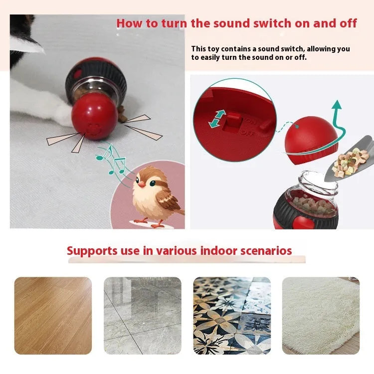 Plastic rotating cat toy with food dropping ball and sound super ball