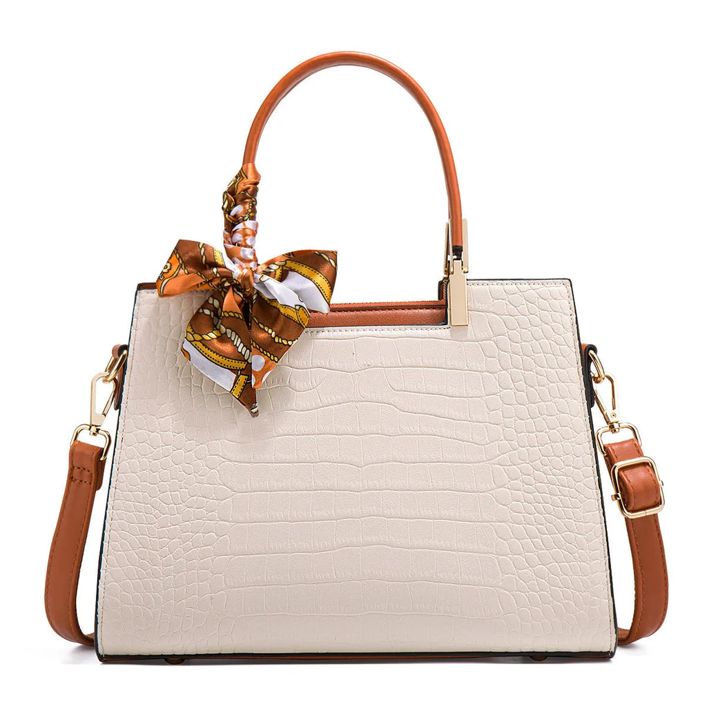 Milky white women's PU leather shoulder handbag with internal organiser compartments