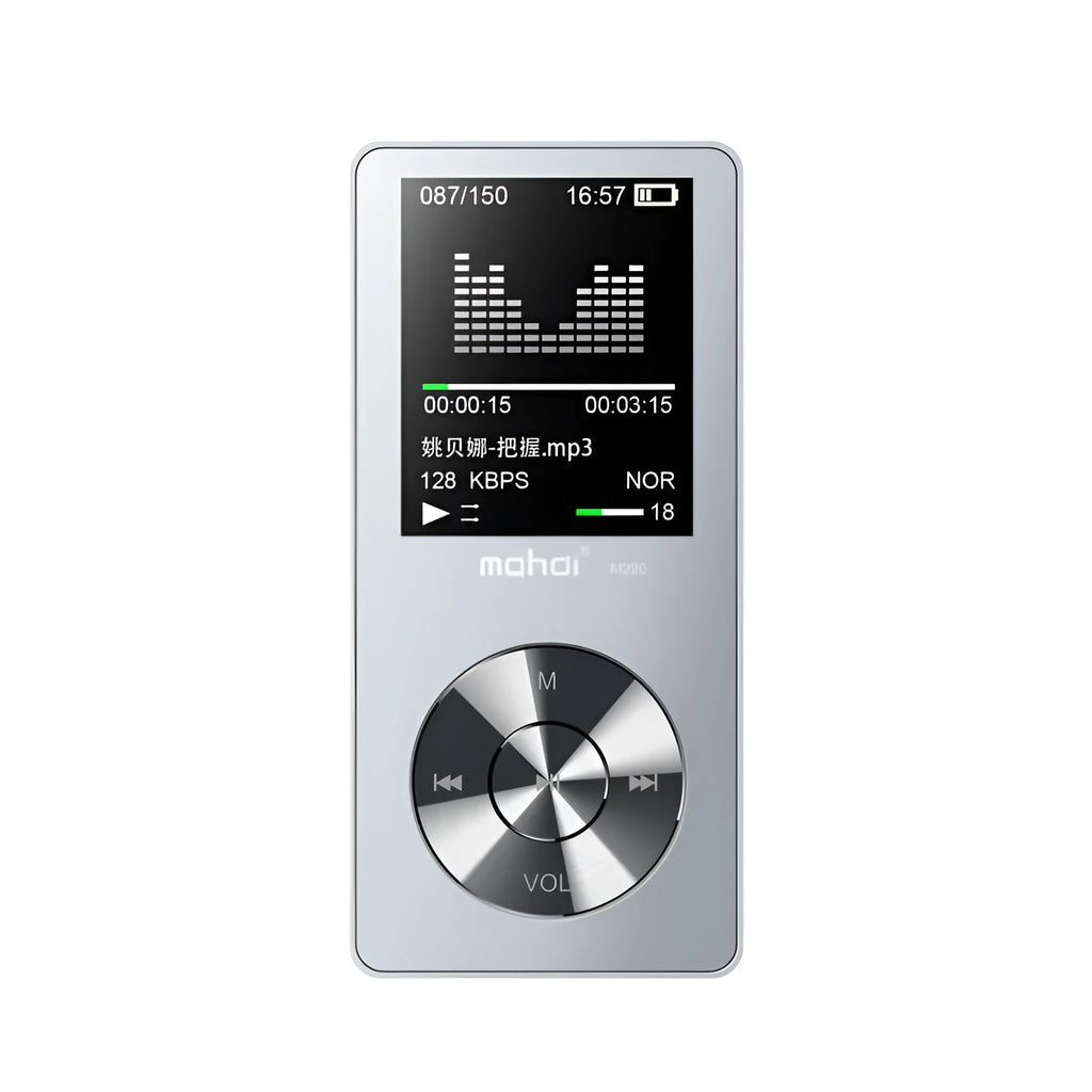 Gold, silver, and black metal-body MP3 music player with a 1.8-inch screen.