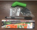 Cordless lawn trimmer with lightweight extension pole and protective debris shield on grass