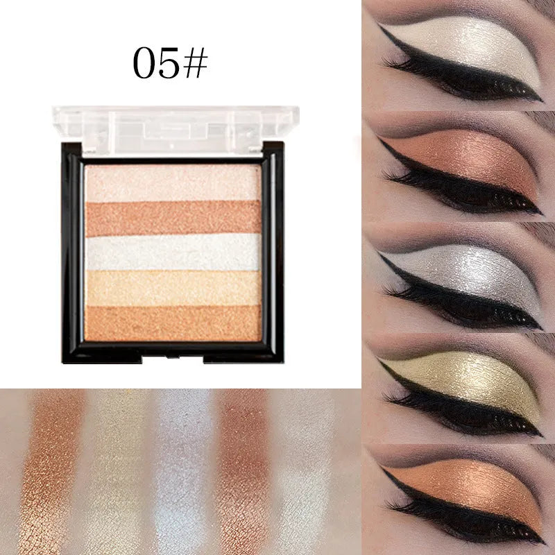 Highlight eye shadow plate in cosmetic compact with six colour style options