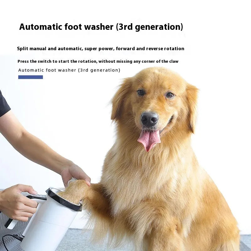 Pet automatic foot-washing cup for dogs in white and black with USB rechargeable silicone interior