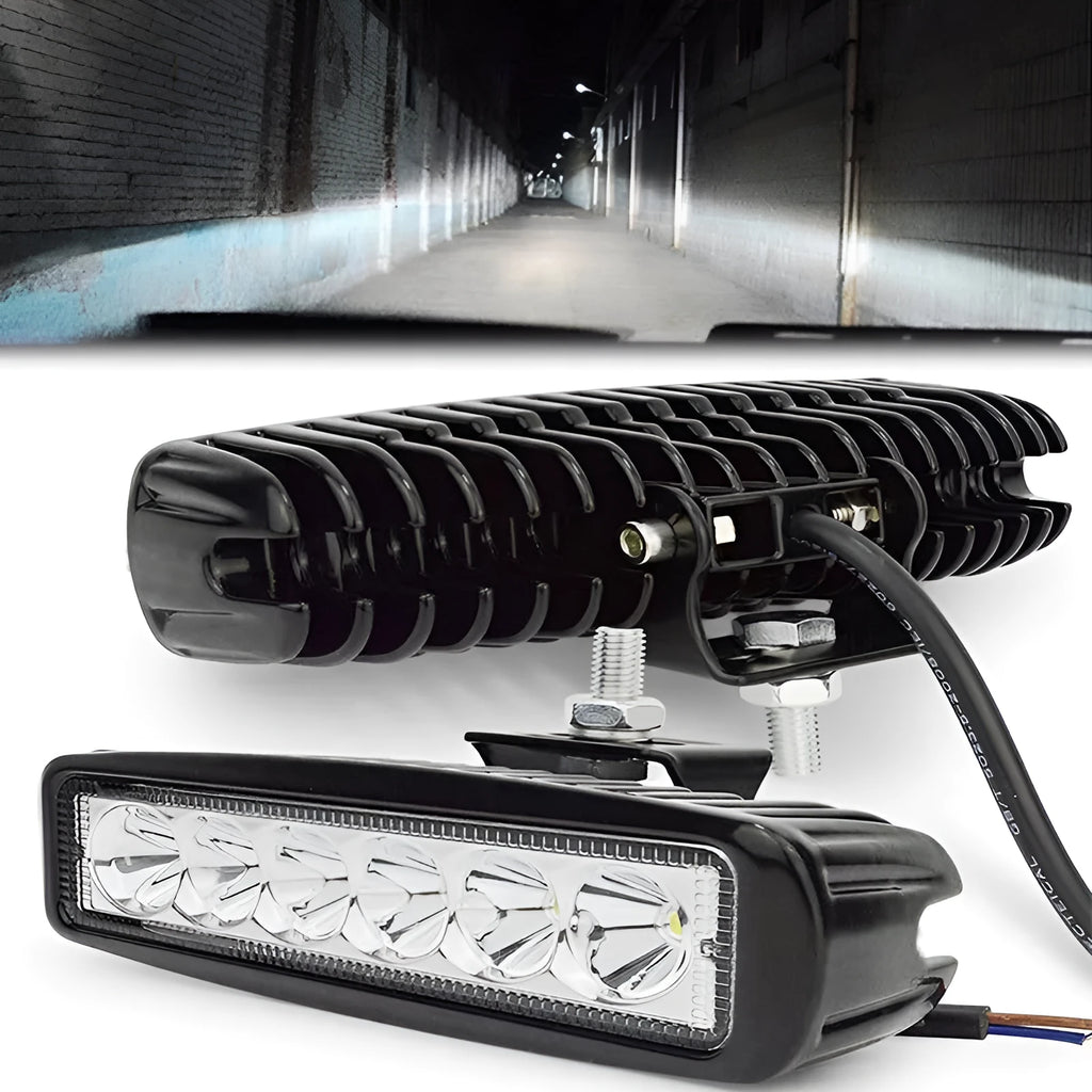 Black die-cast aluminium car LED auxiliary spot light with bracket mount.