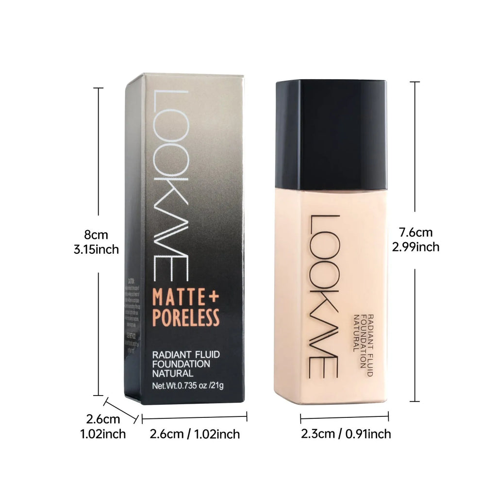 LOOKAVE Matte Liquid Foundation bottle in Ivory White shade with waterproof formula