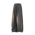 Light grey fleece-lined straight-leg trousers with hollow-out design and elastic waistband.