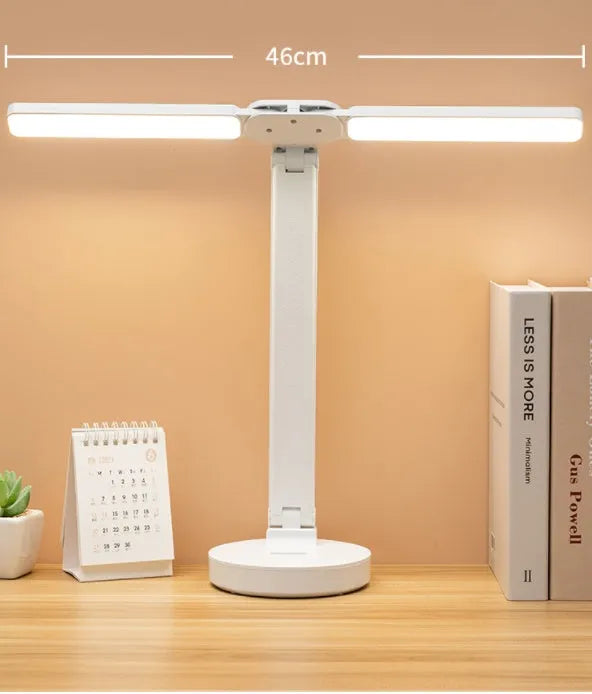 Eye protection LED rechargeable student desk lamp with double-head folding design and touch switch