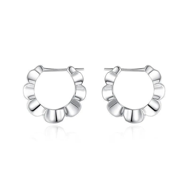 Sterling silver geometric hoop earrings with electroplated finish and circular retro design