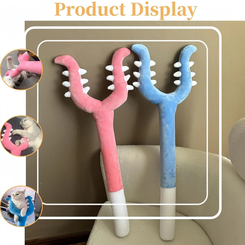 70cm blue plush cat wand toy with oversized design for indoor pet play