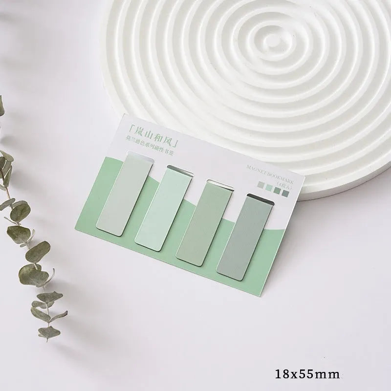 Four magnetic bookmarks in Morandi colour block design with soft pastel tones including Lanshan breeze, gentle twilight colours