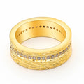 Gold geometric zircon ring for women on a copper base, shown in size 7.