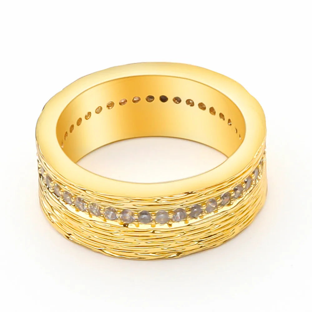 Gold geometric zircon ring for women on a copper base, shown in size 7.