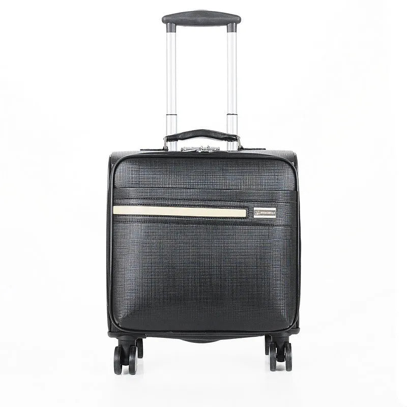 Black and brown 18-inch PU leather business case with airplane-style wheels
