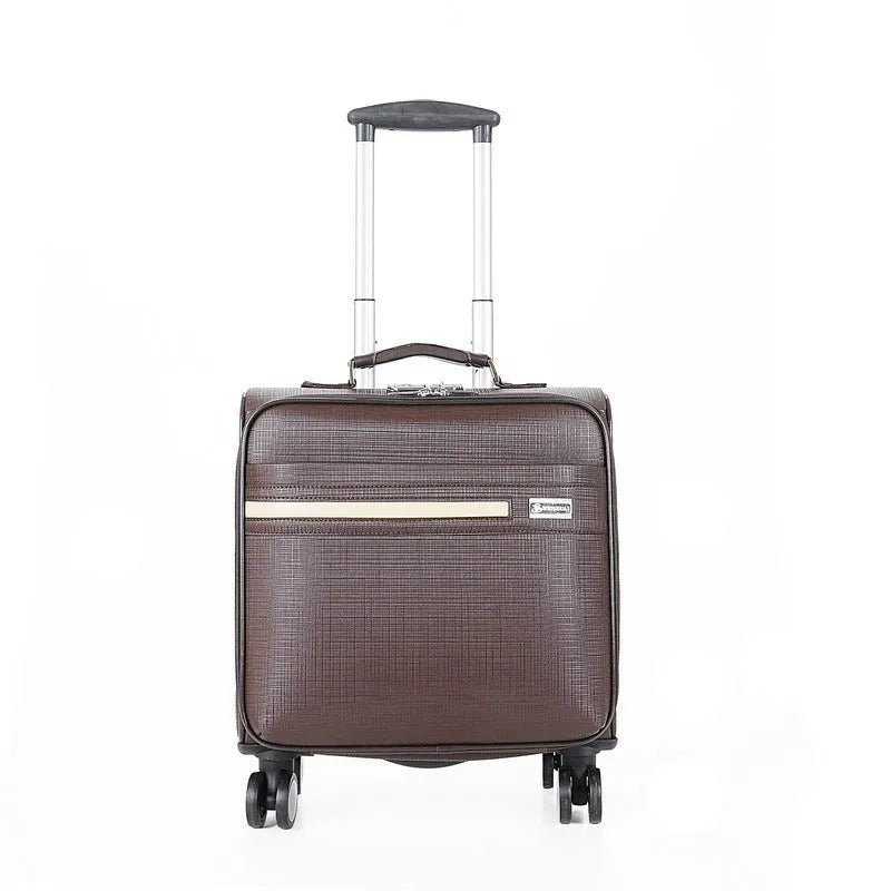 Black and brown 18-inch PU leather business case with airplane-style wheels