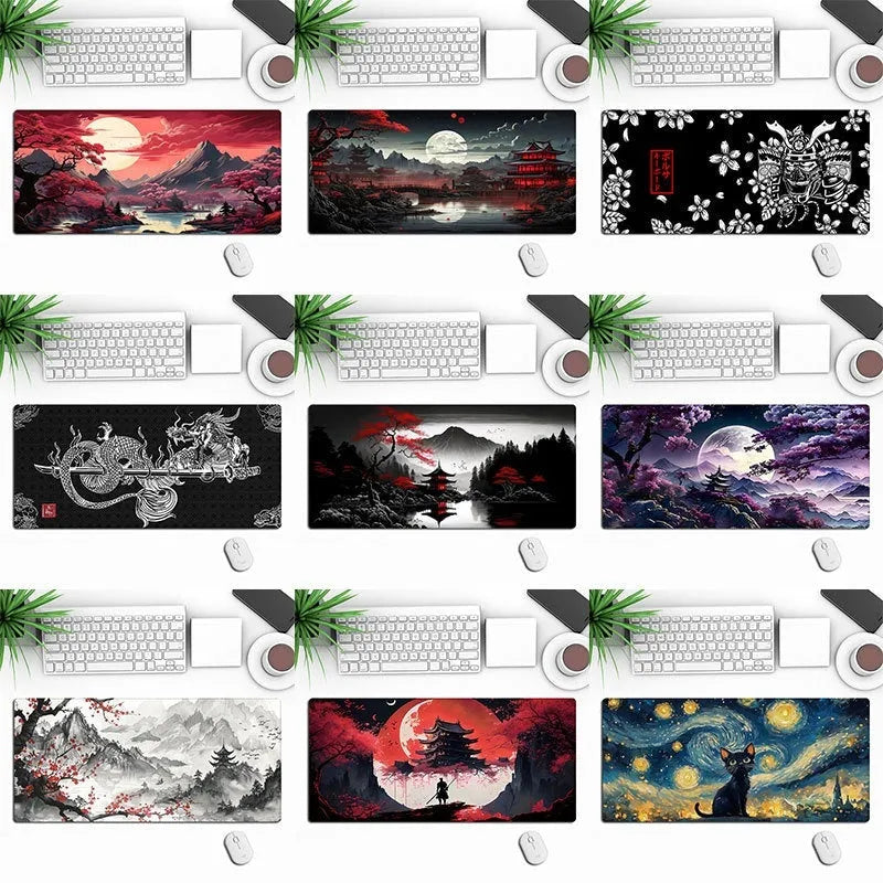Customisable anime-themed gaming mouse pad with non-slip rubber base on a desk.