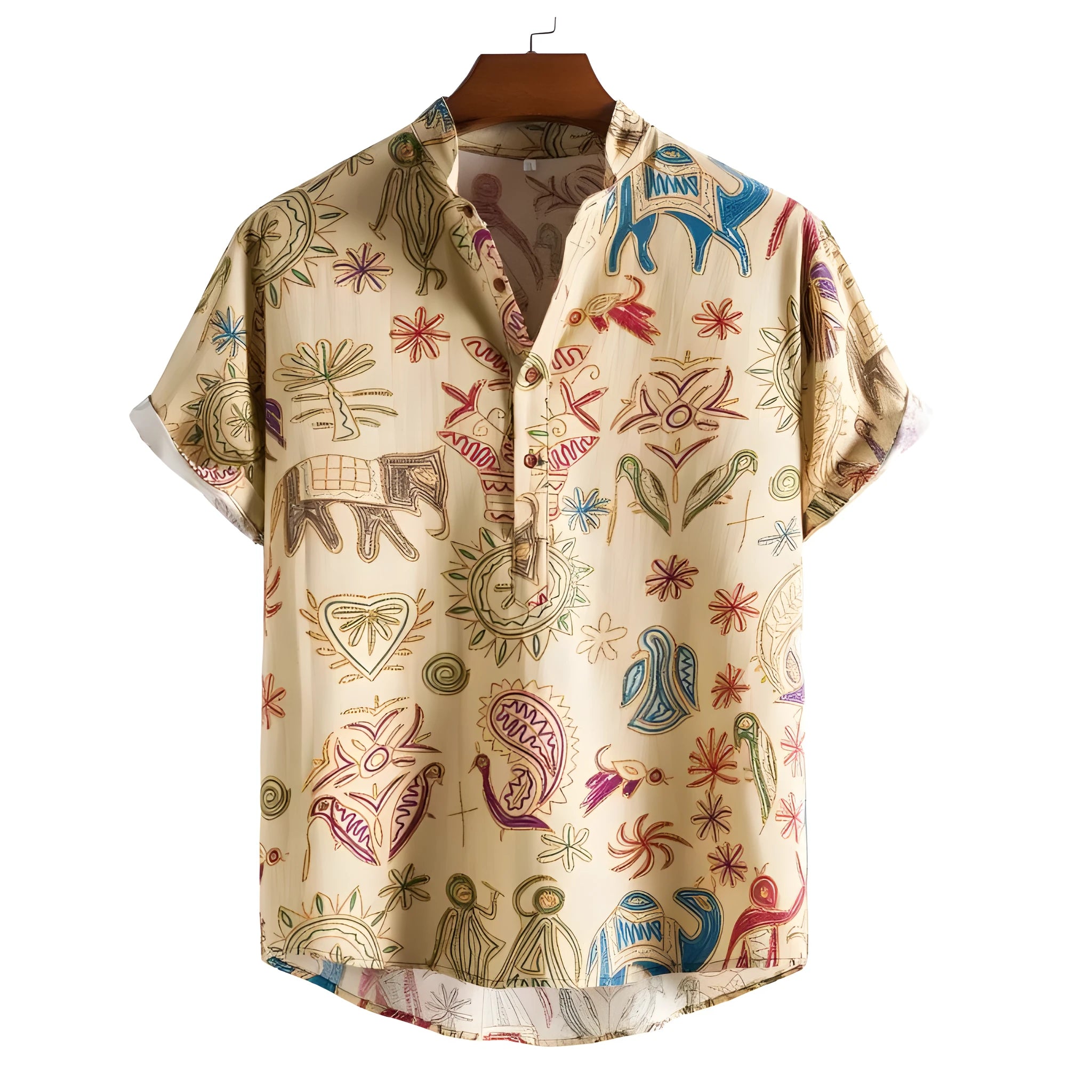 Men's loose fit cardigan-style shirt with 3D digital printing, modelled in plus size.