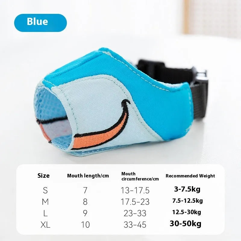 Canvas dog muzzle anti-bite guard in Ollie Brown Bear design, shown in size L for dogs 12.5-30kg.