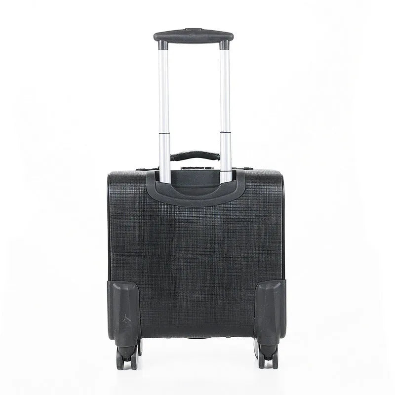 Black and brown 18-inch PU leather business case with airplane-style wheels