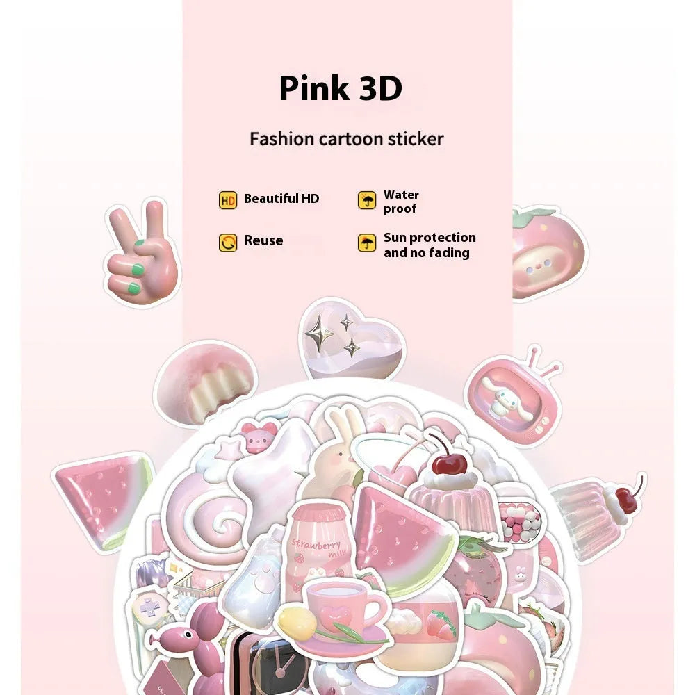 63 piece decorative sticker pack showing pink heart patterns with realistic 3D printing effects